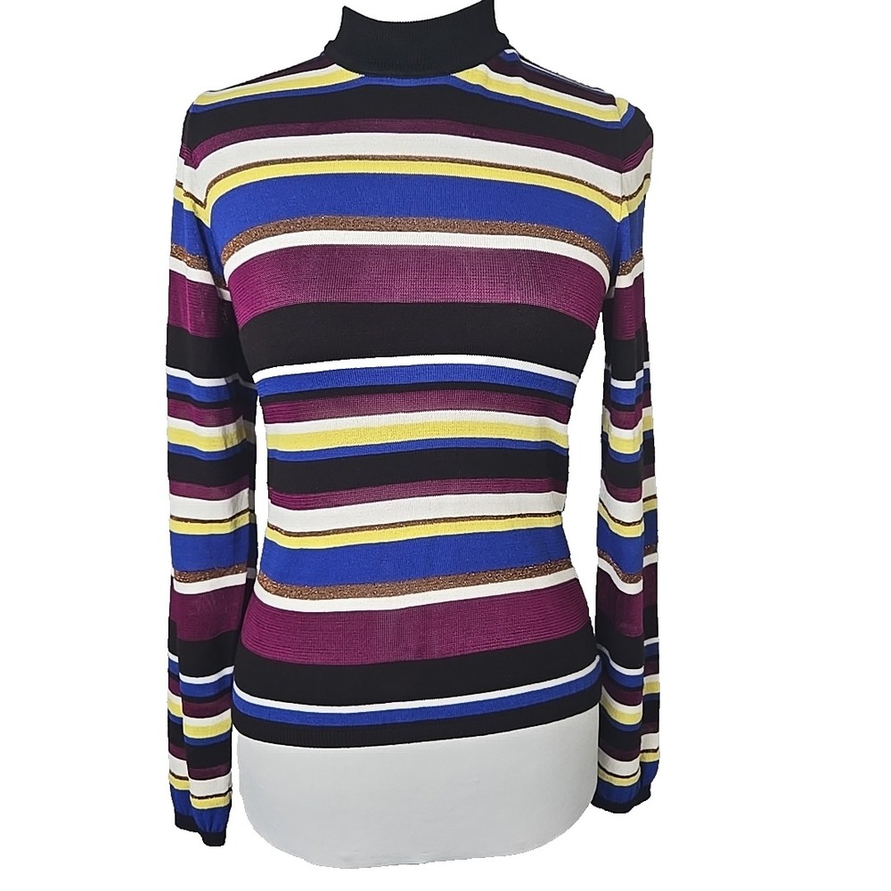 Rachel Roy Multicolor Striped High Neck Long Sleeve Knit Top Junior Medium M
